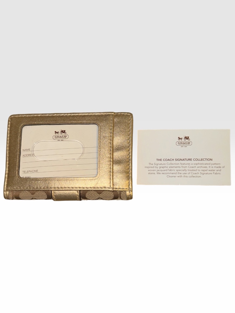 Coach Signature Metallic Gold & Brown Bifold Card Holder